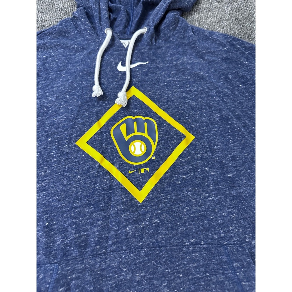 Nike Milwaukee Brewers MLB Hoodie Womens XL Navy Blue Heather Pullover Logo - Picture 2 of 4